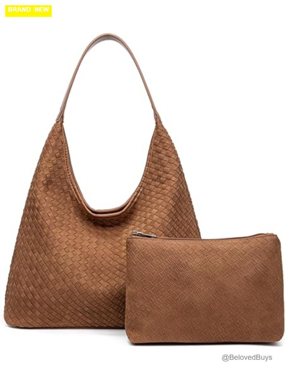 Faux Suede Hobo Bag Woven Shoulder Tote with Clutch